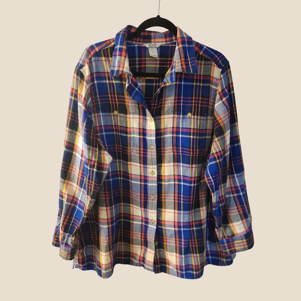 Duluth Trading Co Women's Free Swinging Flannel Shirt BluePink Plaid 2X Gorpcore